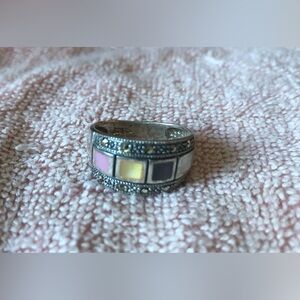 Sterling Silver Multicolor Marcasite Mother of Pearl Ring
